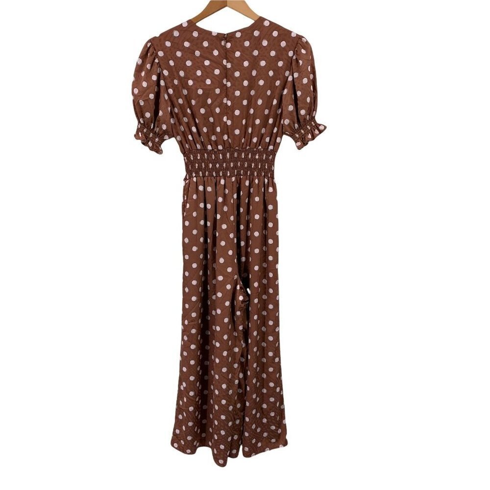 SLATE & WILLOW Brown/White Sketched Dot Short Sleeve Jumpsuit Size 2 - Picture 5 of 5